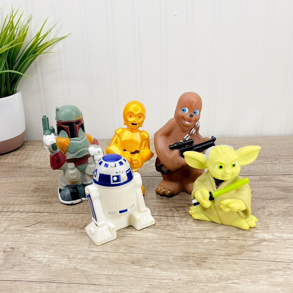 Disney Star Wars Bath Toys Set of 5 2008 Lucasfilm Chewbacca R2-D2 C3PO Yoda Etc